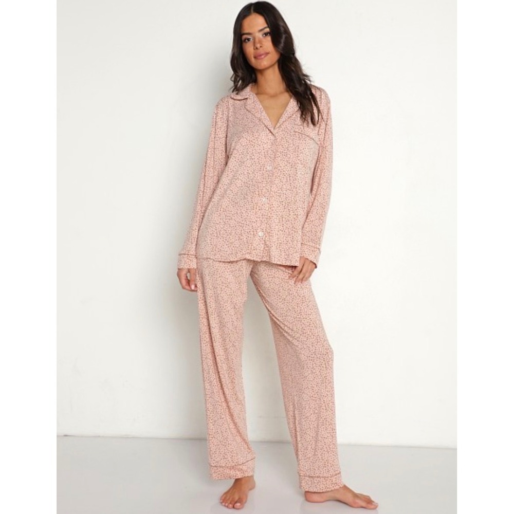 Eberjey Gisele Printed Long PJ Set Womens XS Pink Heart Print Classic Pajamas